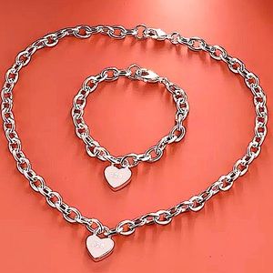 STERLING SILVER HEART LOCK CHAIN NECKLACE BRACELET SET